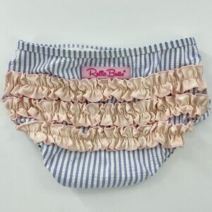 Ruffle butts Seersucker blue‎ stripe pink ruffle swim bottoms 4T